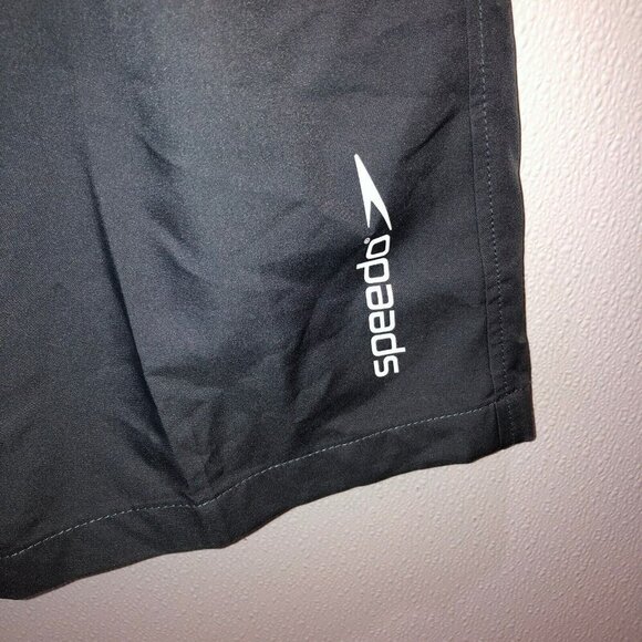 New Speedo Large Gray Black UPF 50 Drawstring Zip Pockets Swim Suit Trunks - Picture 5 of 11